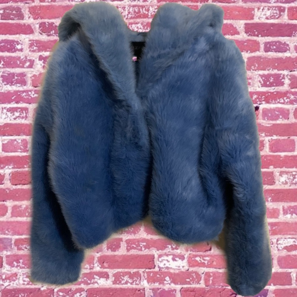 Blue Faux Fur hoodie